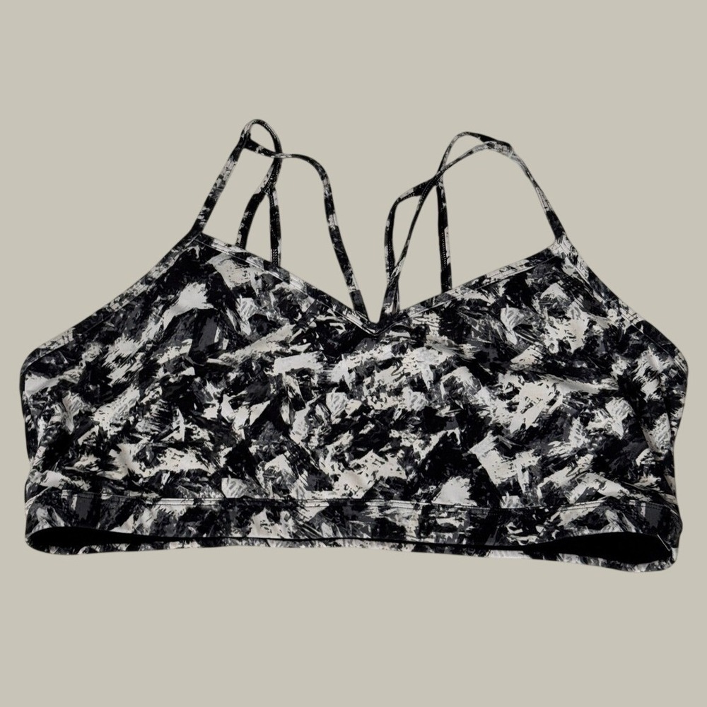 GapFit Womens XL Low Impact Strappy Sports Bra Black White Fractal Print 306825‎
